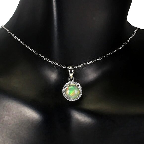 925 Sterling Silver Necklace Round Fire Opal 7mm Natural Gemstone Jewelry 18" - Picture 9 of 9